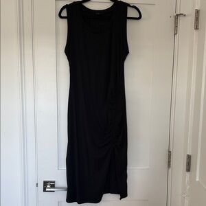 Sleeveless Black Ruched Midi Dress - Women